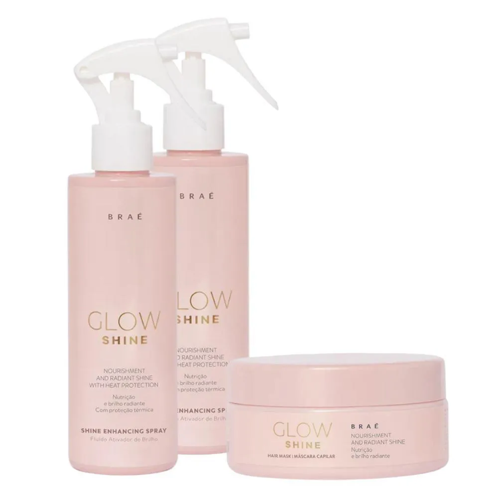 Kit Braé Glow Shine Máscara 200G, Fluido Ativador 200ml, Fluido Ativador 200ml (3 Produtos)
