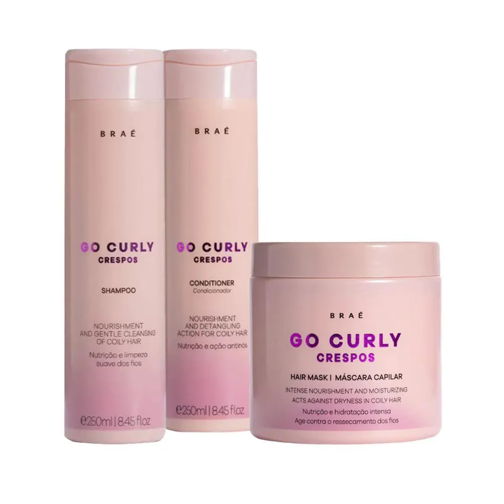 Kit Braé Go Curly Crespos Shampoo 250ml, Condicionador 250ml, Mask 500G