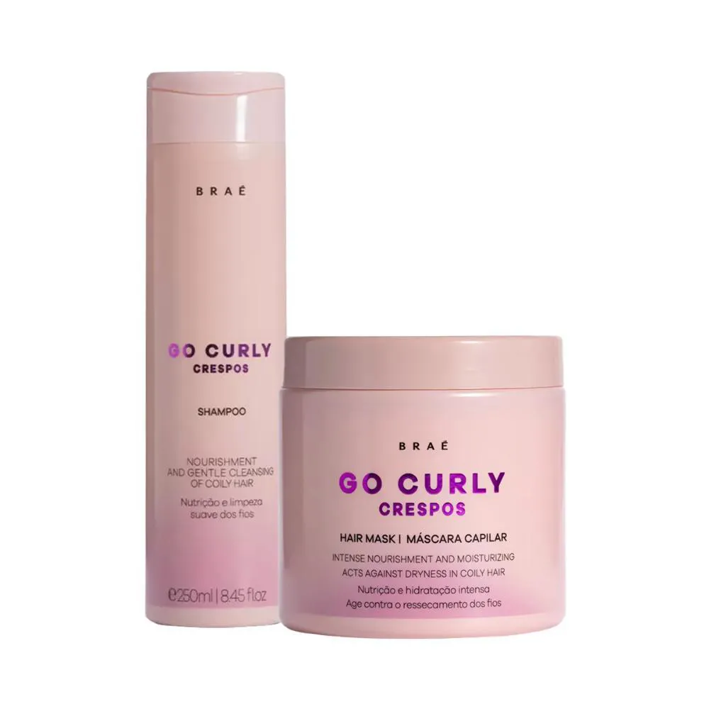Kit Braé Go Curly Crespos Shampoo 250ml, Máscara 500G
