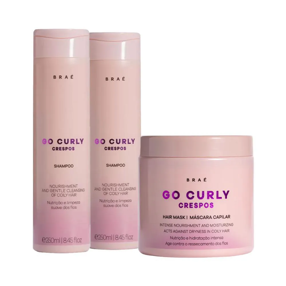Kit Braé Go Curly Crespos Shampoo 250Ml, Shampoo 250Ml, Máscara 500G