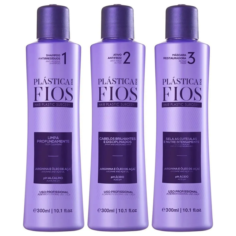 Kit Cadiveu Professional Alisante Plástica dos Fios Shampoo 300ml+ Creme Alisante Ativo Liso Máximo 300ml+ Máscara de Cabelo Restauradora 300ml