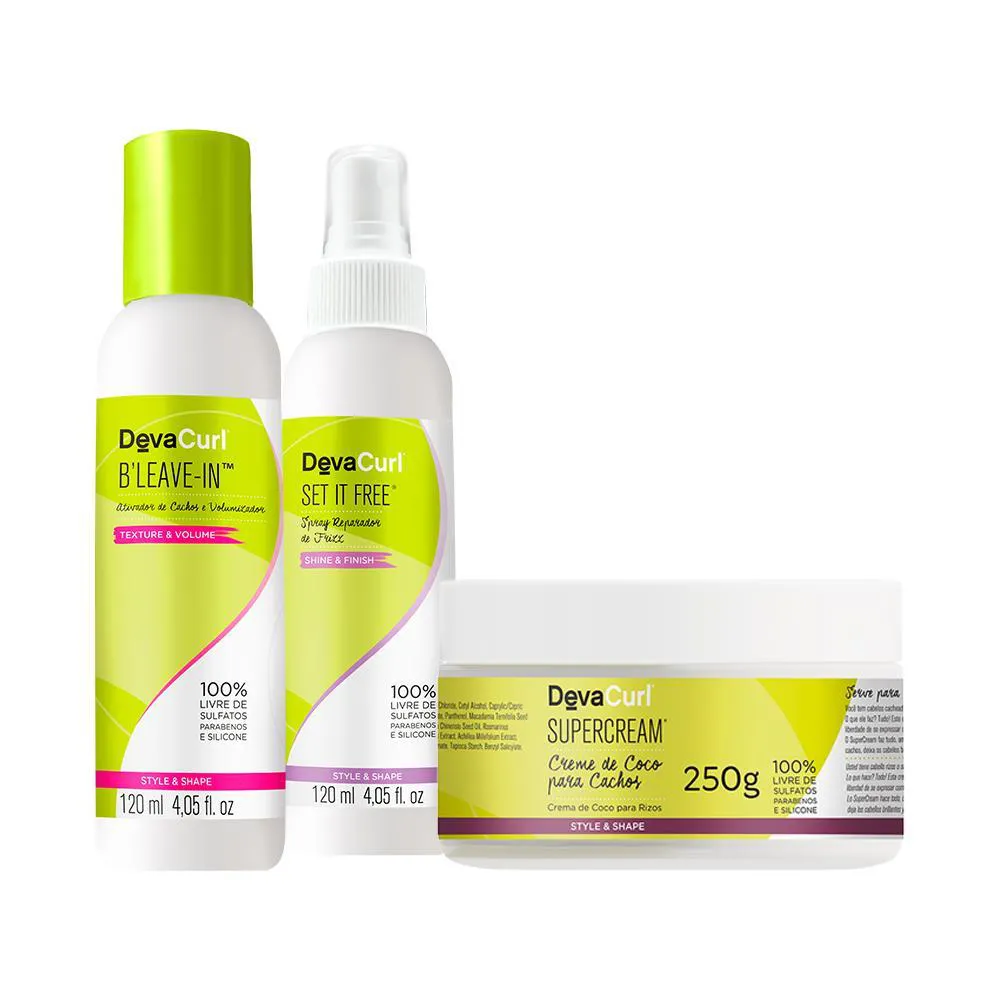 KIT DEVA CURLS SPRAY SET IT FREE 120ML, LEAVE-IN 120ML, CREME DE COCO 250G