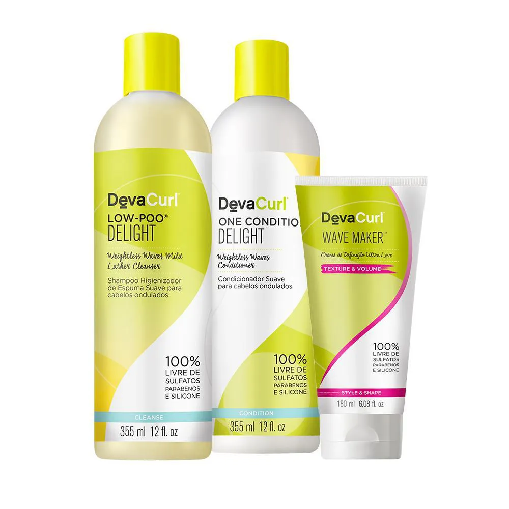 KIT DEVA CURLS DELIGHT SHAMPOO 355ML, CONDICIONADOR 355ML, ATIVADOR DE CACHOS 180ML