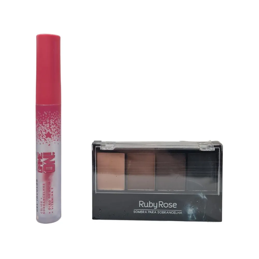 KIT RUBY ROSE TRIO PALETA SOBRANCELHA + GEL INCOLOR GAME ON