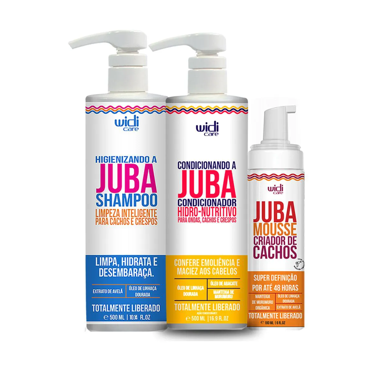 KIT SHAMPOO, CONDICIONADOR JUBA, MOUSSE CACHOS  WIDI CARE