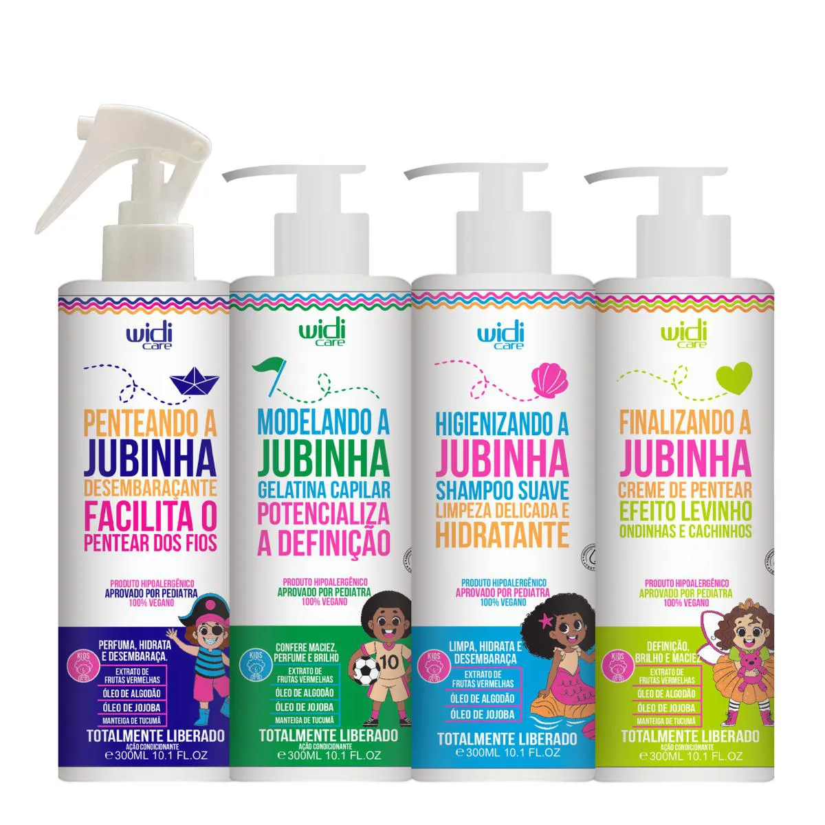 KIT WIDI CARE JUBINHA INFANTIL SHAMPOO, GELEIA, CREME LEVINHO, SPRAY DESEMBARAçANTE