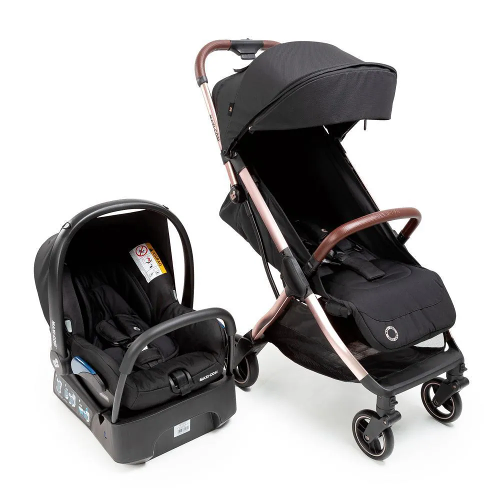 Carrinho de Bebe Maxi Cosi Bebê Conforto Eva² Trio Essential Champagne Preto Cax00839