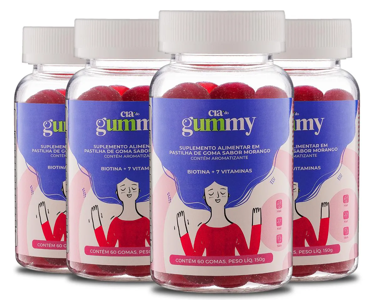 GUMMY -SUPLEMENTO PARA CABELO, PELE E UNHA  240 GOMAS - 4 POTES