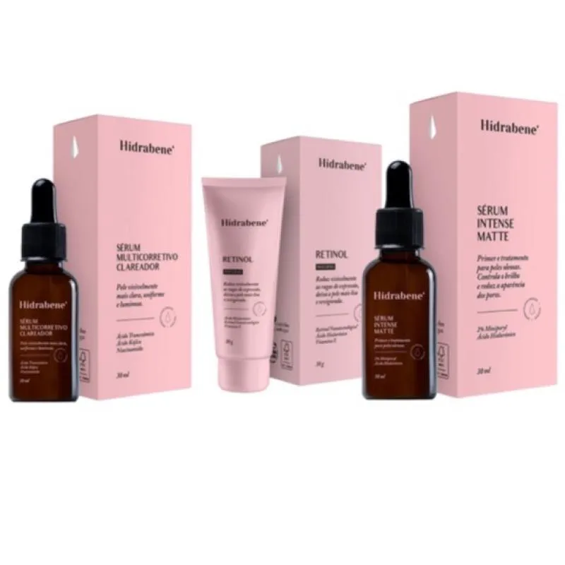 KIT  SKIN CARE HIDRABENE (SÉRUM CLAREADOR +  CREME RETINOL NOTURNO + SÉRUM INTENSE MATTE)