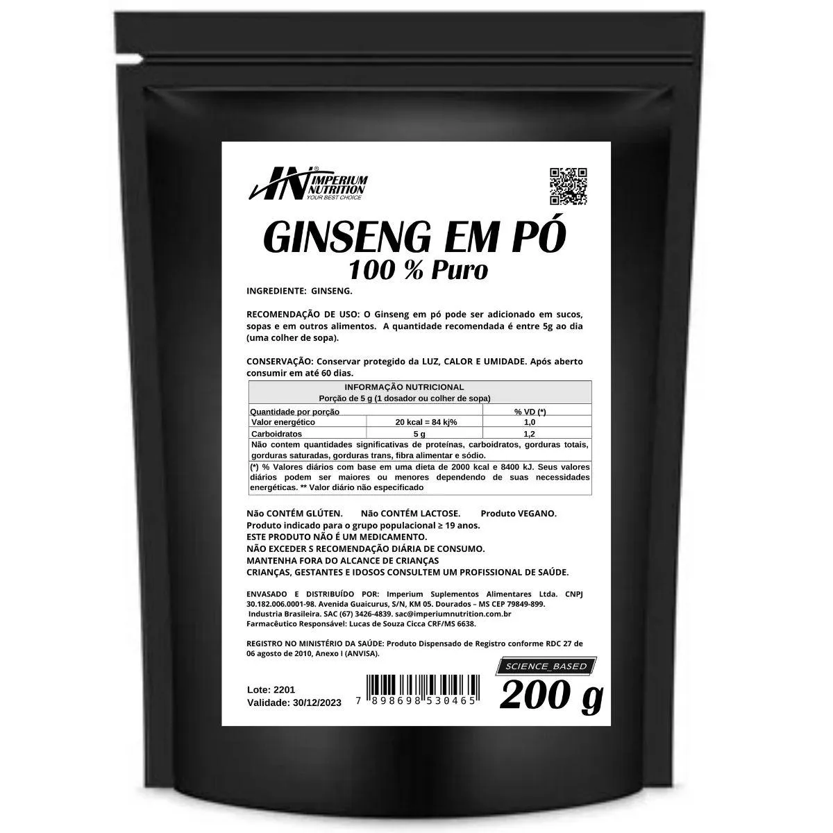 GINSENG EM PÓ 200G IMPERIUM NUTRITION