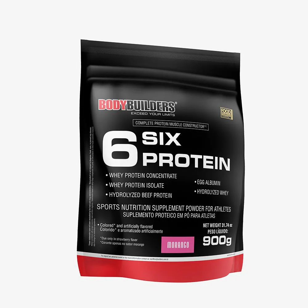 WHEY PROTEIN CONCENTRADO - 6 SIX PROTEIN 900G  – BODYBUILDERS  Morango