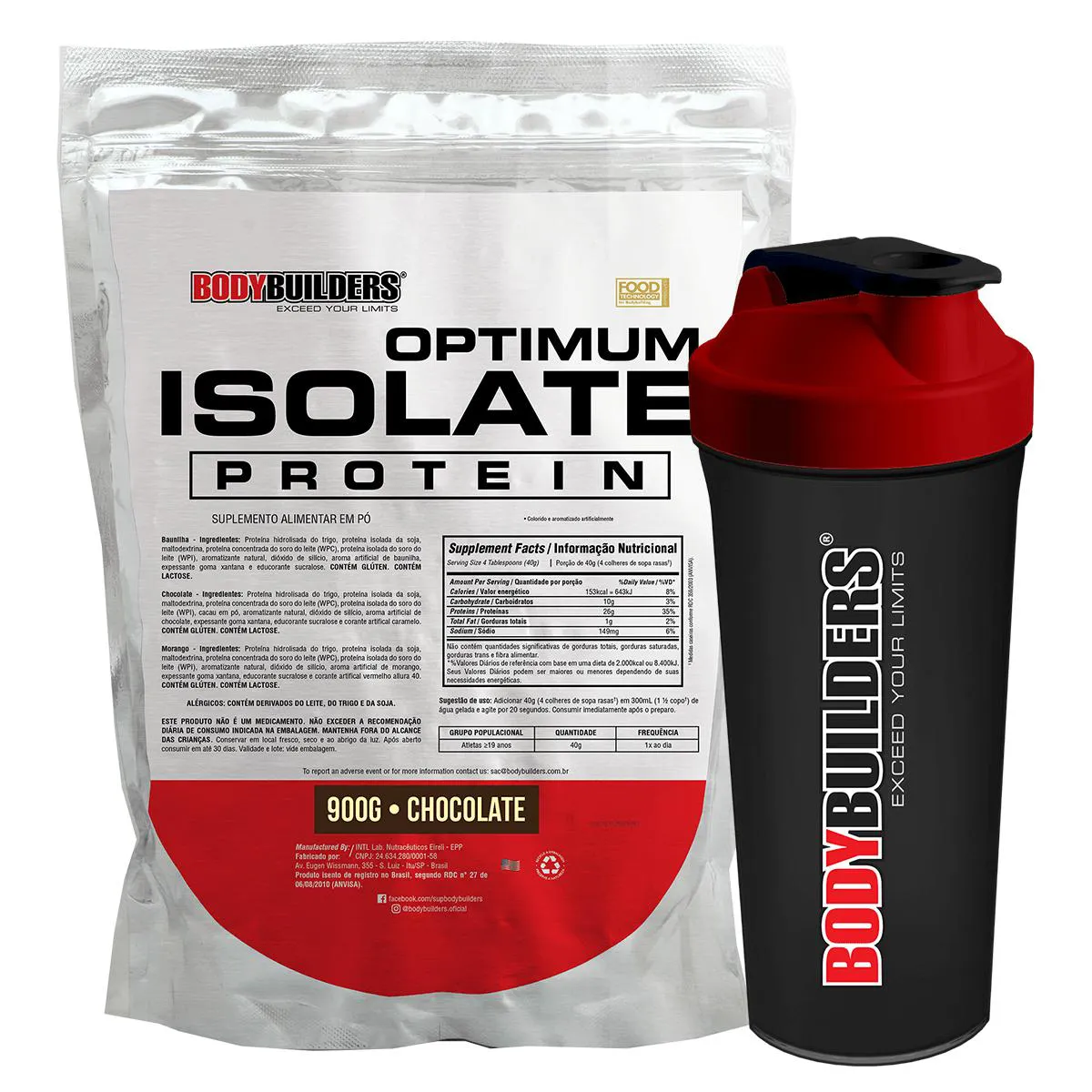 KIT SUPLEMENTO EM Pó OPTIMUM ISOLATE WHEY PROTEIN 900G + COQUETELEIRA SHAKER 600ML - FORçA E RESISTêNCIA - BODYBUILDERS  Chocolate