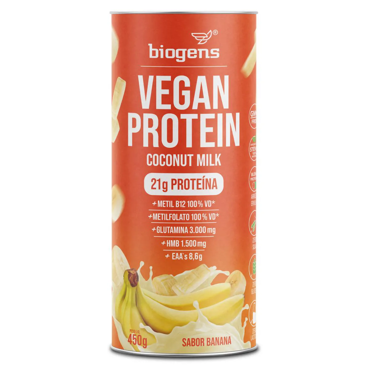 PROTEíNA VEGANA 450G, COCONUT MILK, SABOR BANANA, BIOGENS