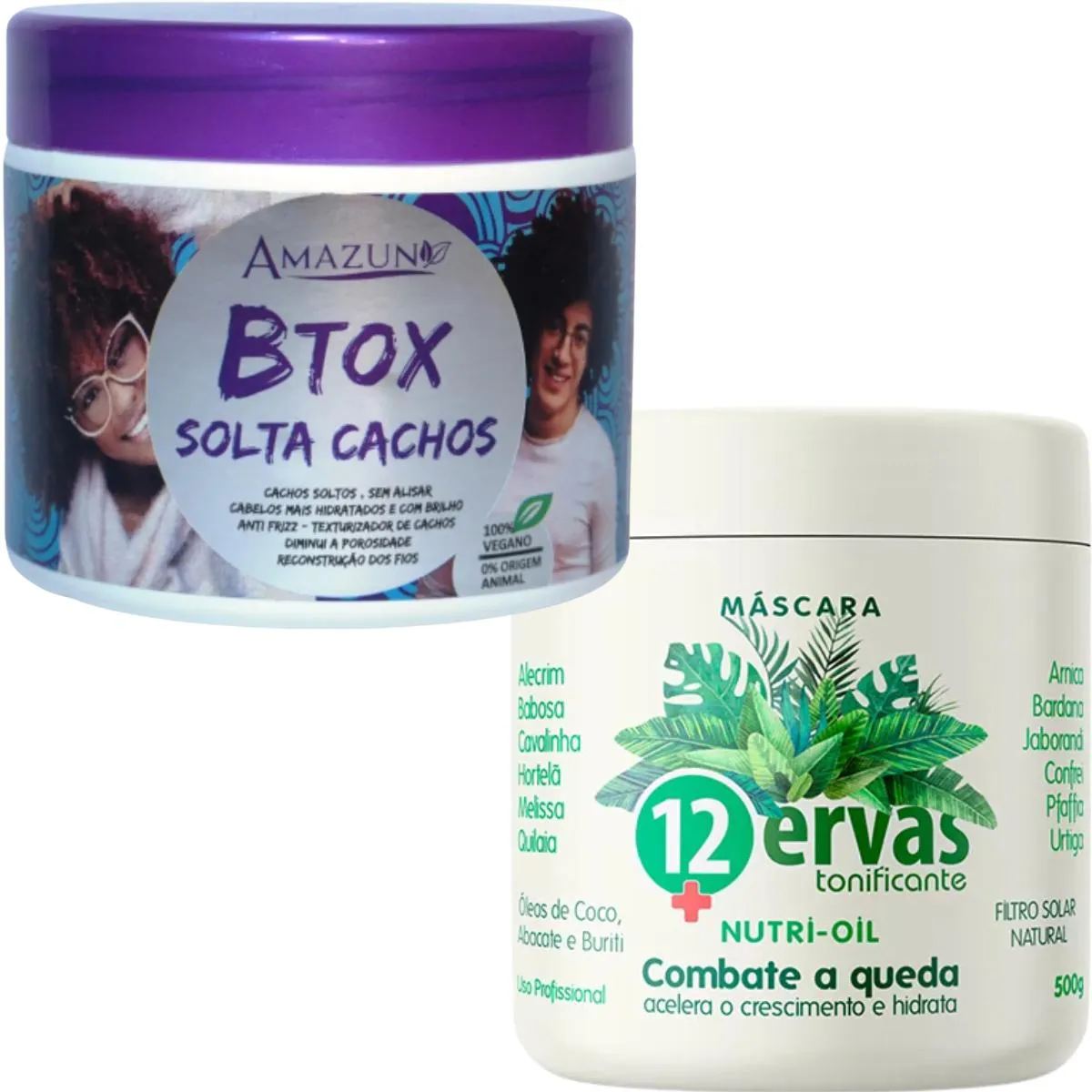 BOTOX SOLTA CACHOS 500G AMAZUN + MáSCARA 12 ERVAS NUTRI-OIL