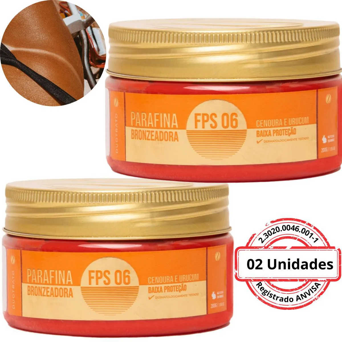 KIT 02 PARAFINA BRONZEADORA FPS 06 –CENOURA E URUCUM– 200G