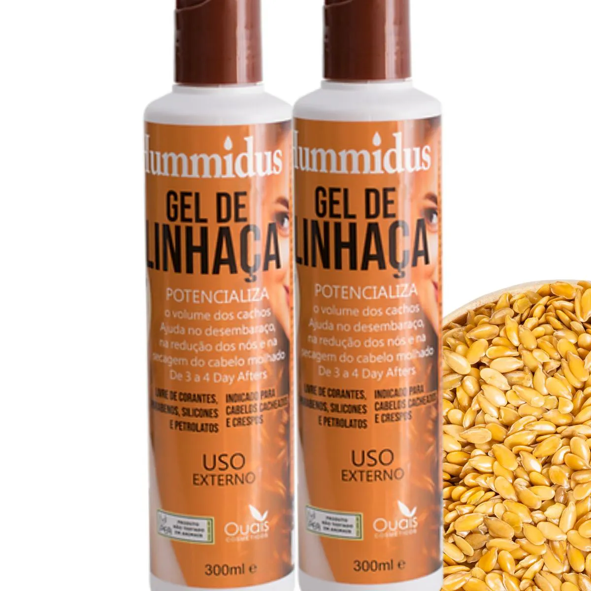 KIT 02 GEL DE LINHAçA 300ML D-PANTENOL-ÓLEO DE RíCINO-KARITé