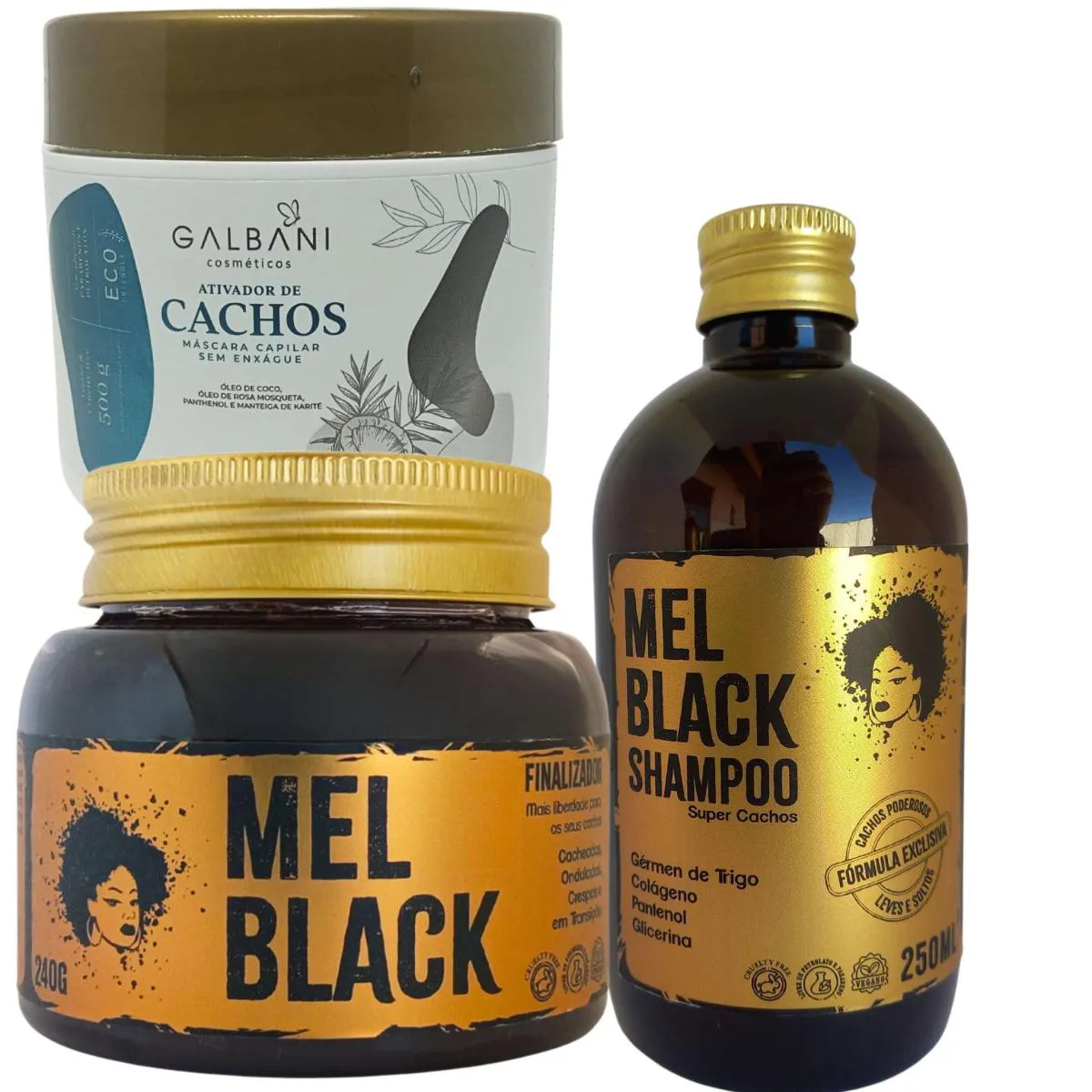 FINALIZADOR DE CACHOS 240G-SHAMPOO 250ML-ATIVADOR DE CACHOS 500G GALBANI