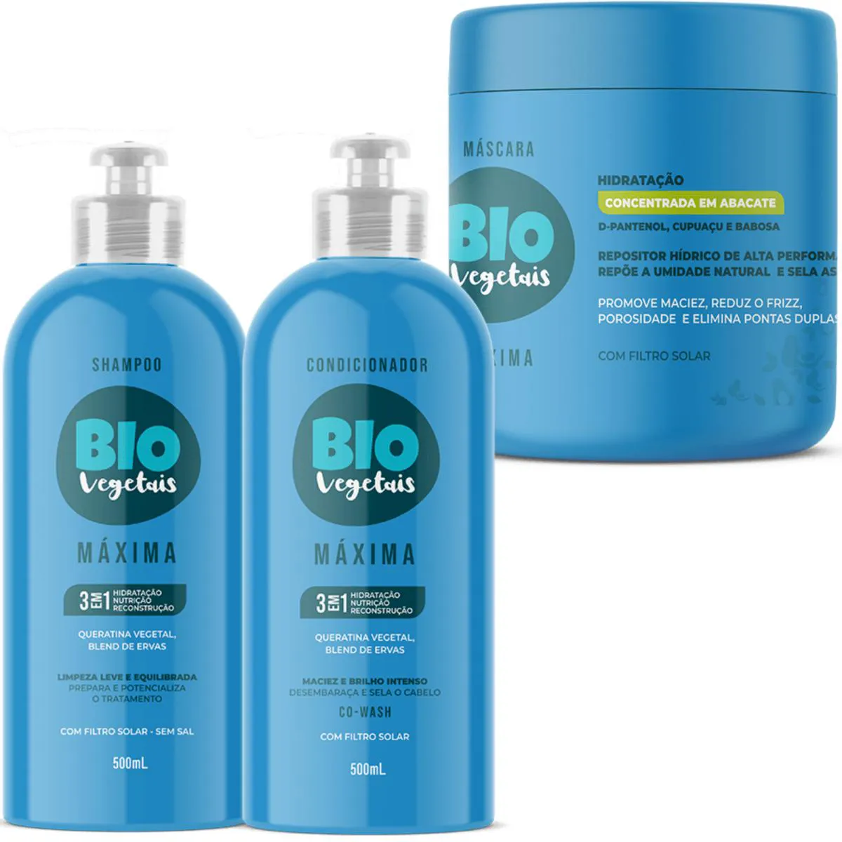 KIT MáSCARA HIDRATAçãO 500G - SHAMPOO - CONDICIONADOR