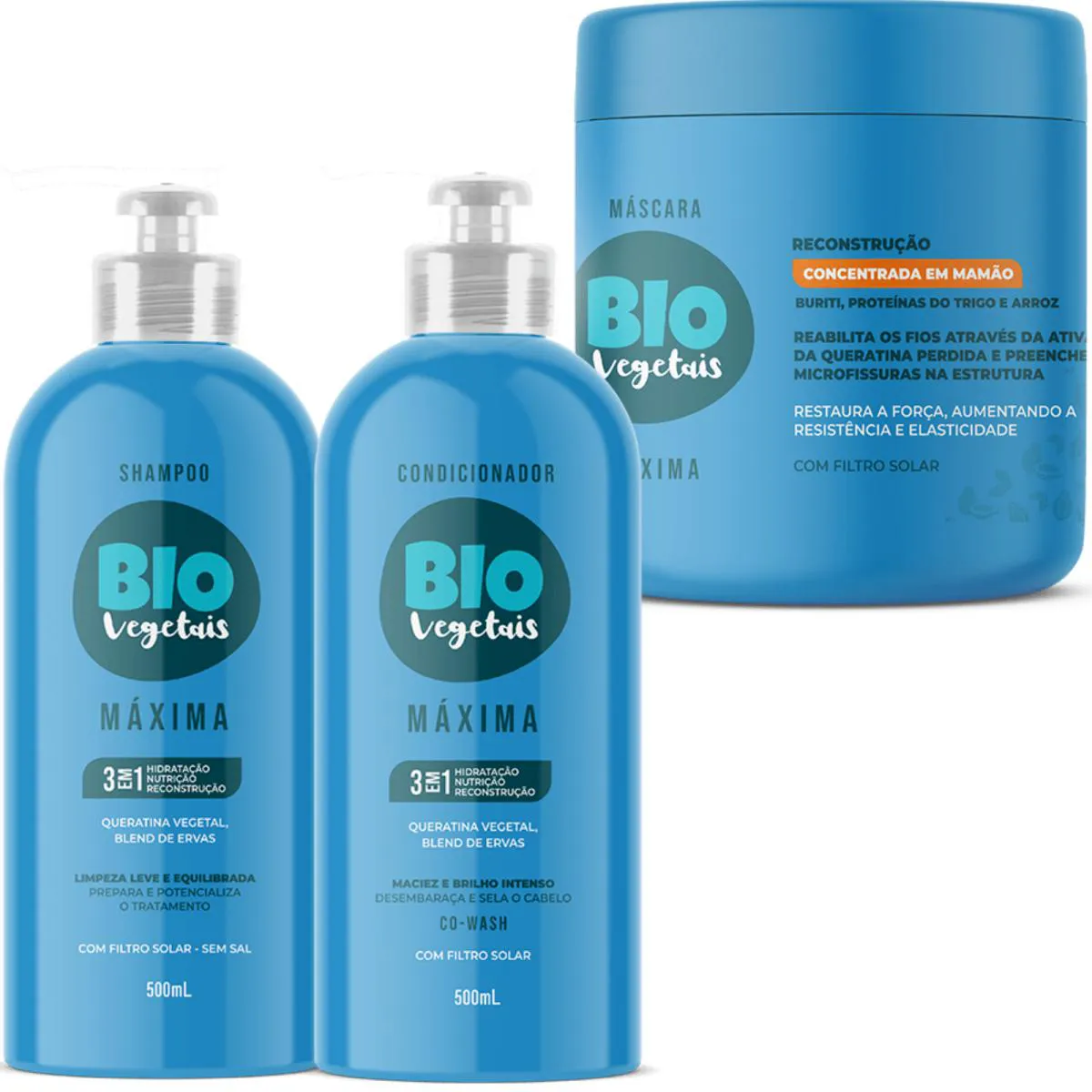 KIT MáSCARA RECONSTRUçãO 500G - SHAMPOO - CONDICIONADOR