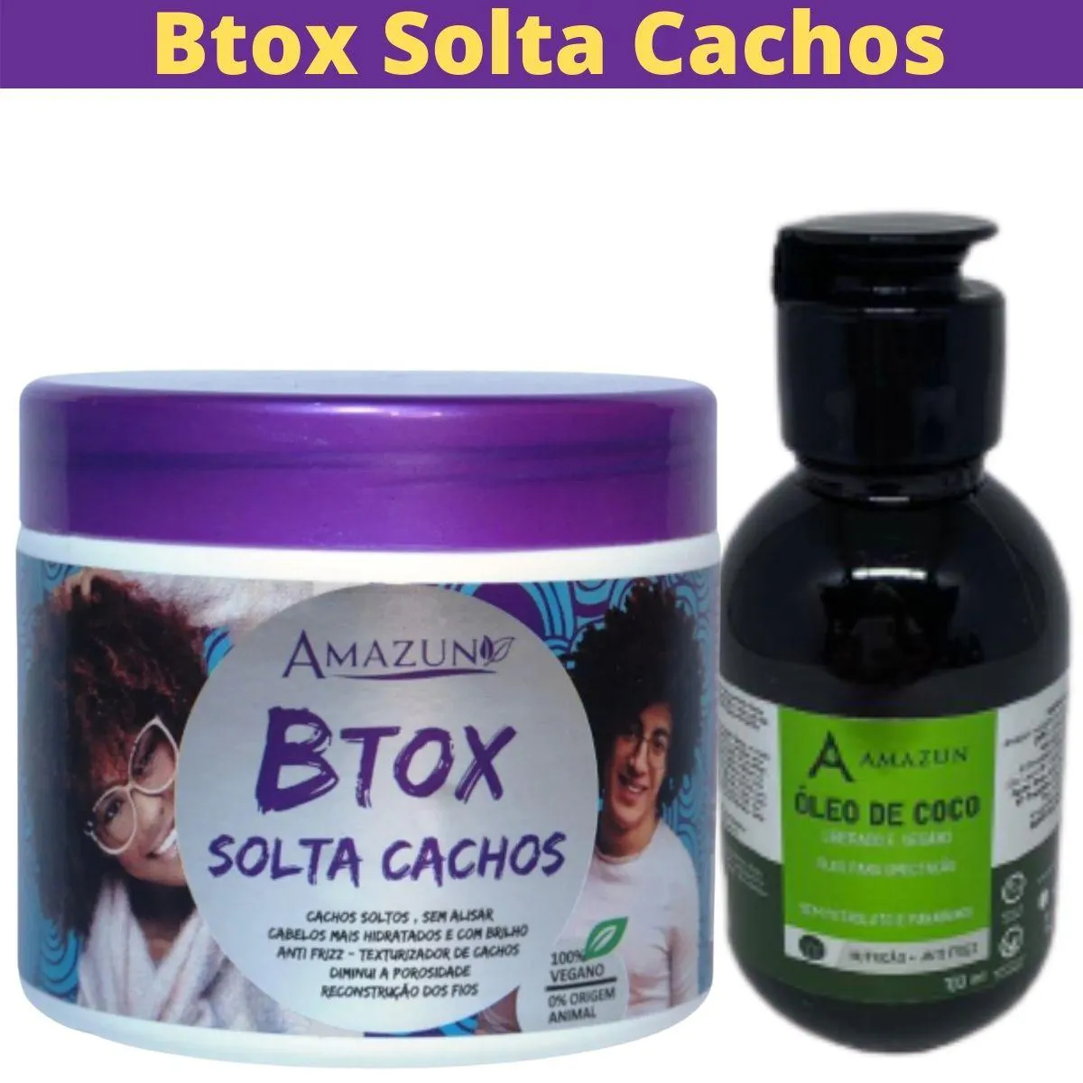 BOTOX SOLTA CACHOS AMAZUN PARA CRESPAS E CACHEADAS 500G + ÓLEO DE COCO NUTRIçãO