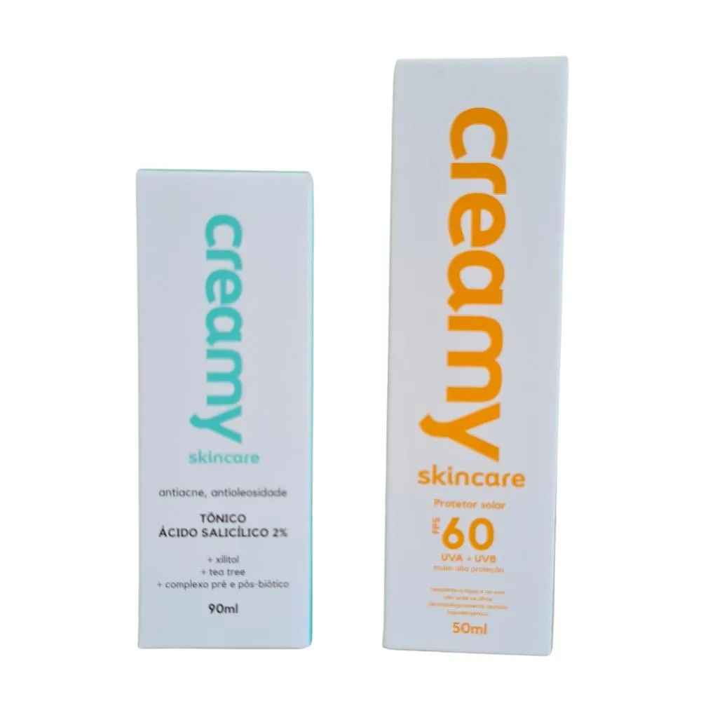 KIT FACIAL CREAMY TôNICO ÁCIDO SALICíLICO+PROTETOR SOLAR
