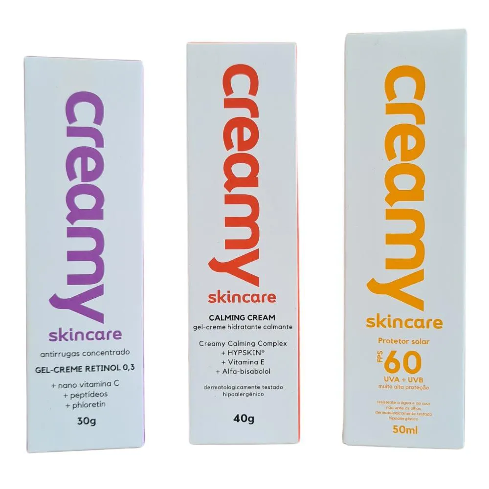 KIT CREAMY GEL RETINOL 30G+PROTETOR FPS60+HIDRATANTE CALMING