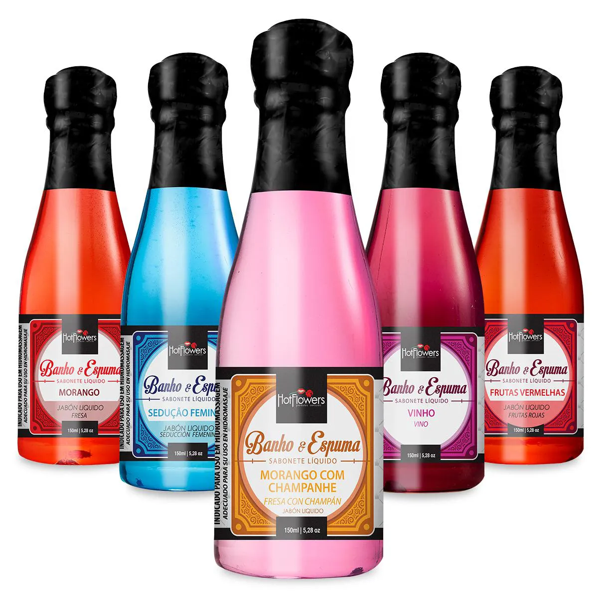 KIT 05 ESPUMA PARA BANHO BANHEIRA HIDROMASSAGEM OFURô SPA ESPUMANTE RELAXAMENTO AROMAS VARIADOS 150ML