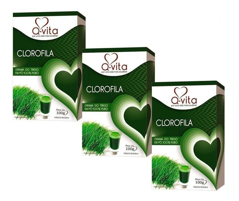 3X CLOROFILA EM Pó 100% PURO GRAMA DO TRIGO- Q-VITA- 100G