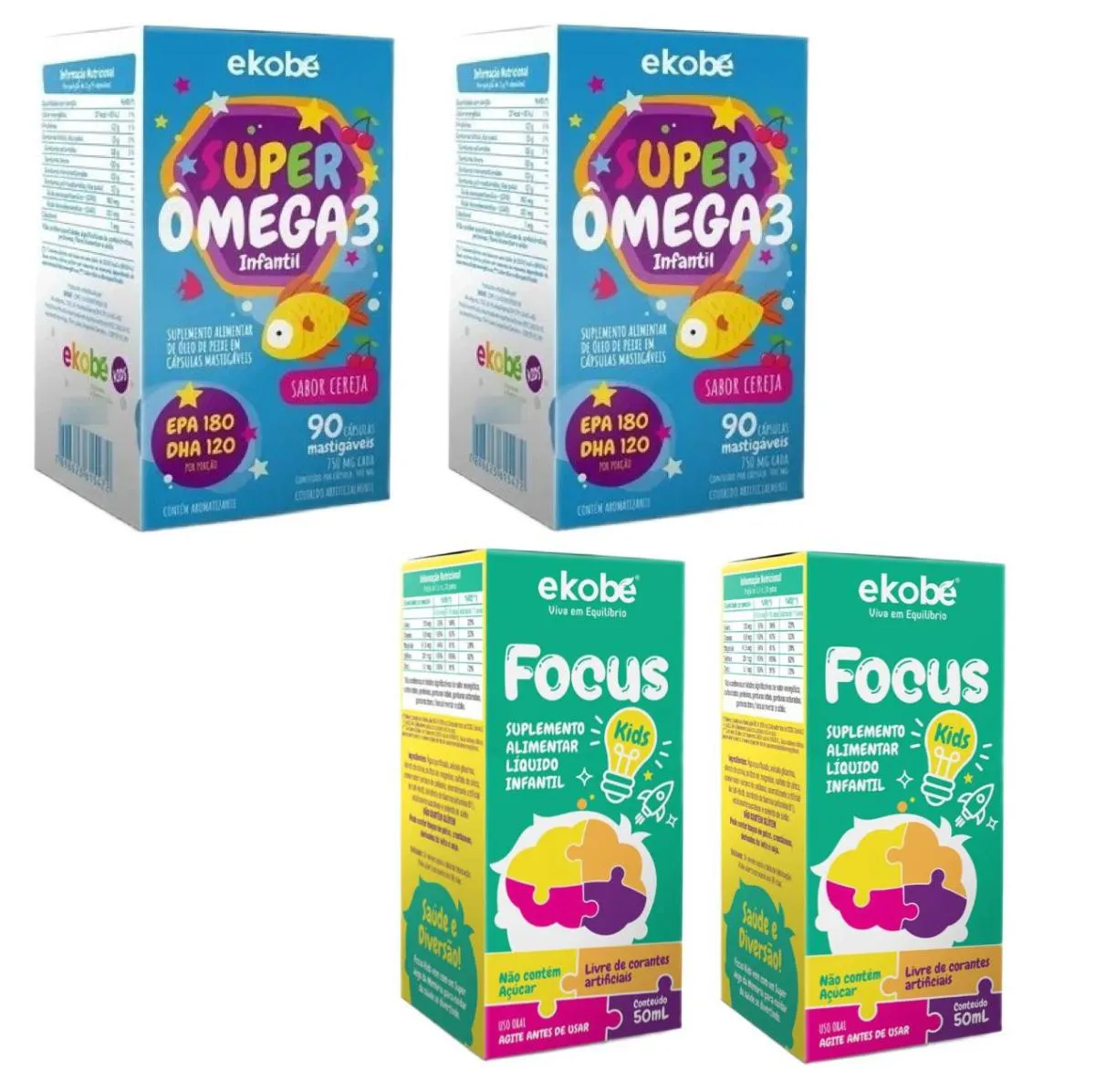 Kit Ekobé Polivitamínico Infantil Focus Kids 2 unidades + Super Ômega 3 Infantil 2 unidades