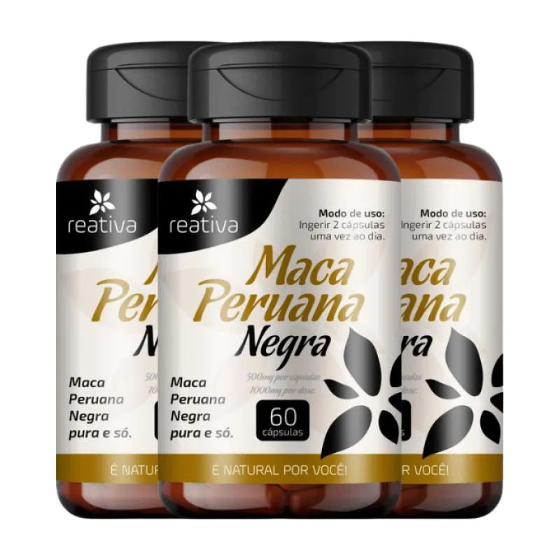 KIT 03 MACA PERUANA NEGRA 100% PURA 500MG POR CAPSULA PREMIUM