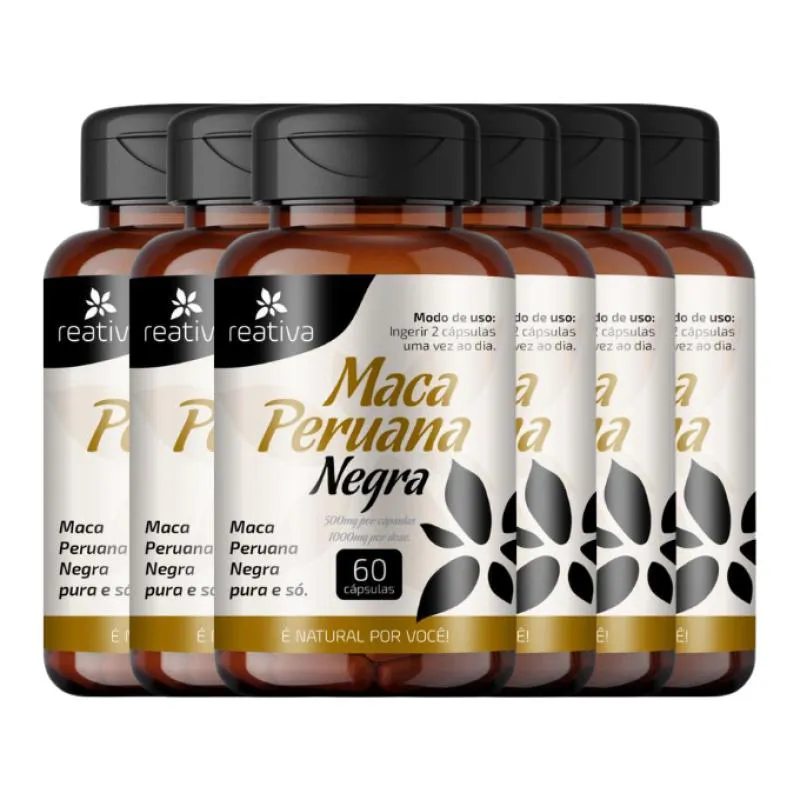 KIT 06 MACA PERUANA NEGRA 100% PURA 500MG POR CAPSULA PREMIUM