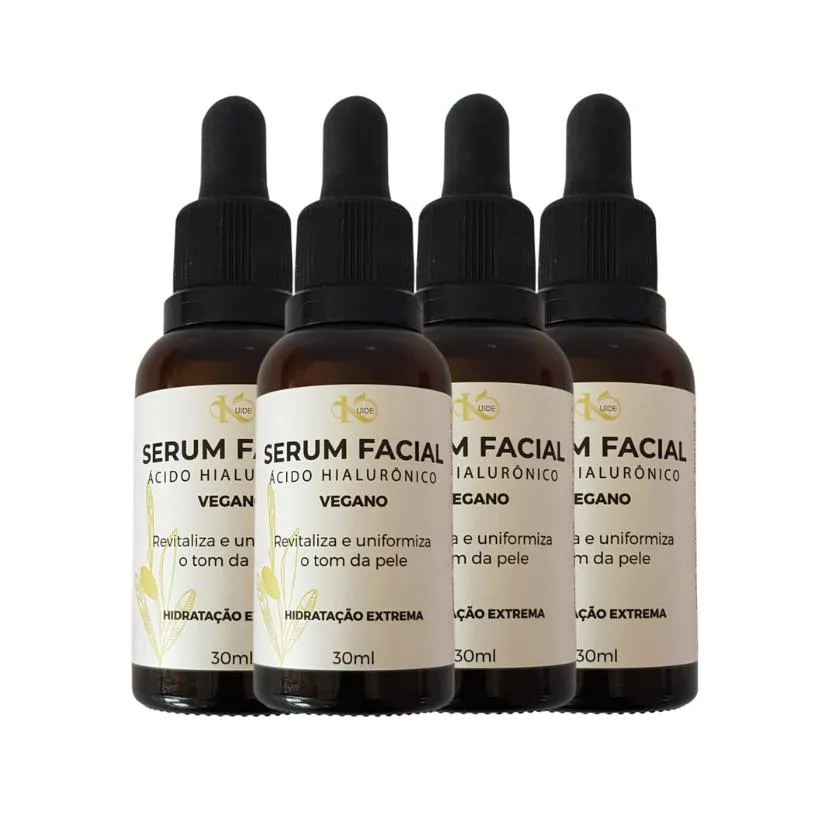 KIT 04 SéRUM FACIAL VEGANO ÁCIDO HIALURôNICO 30ML KUIDE
