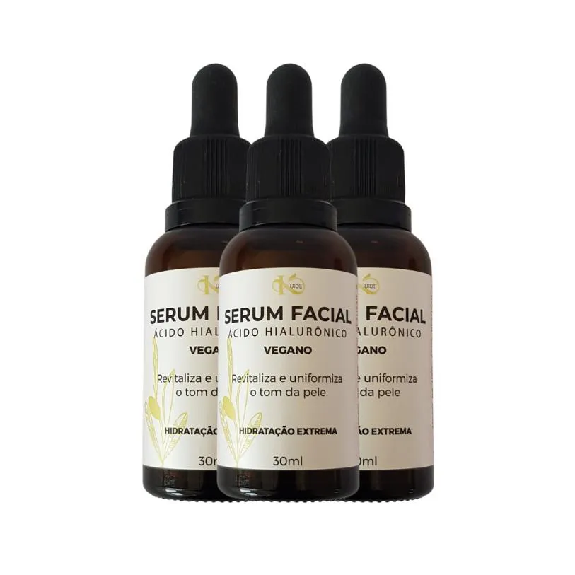 KIT 03 SéRUM FACIAL VEGANO ÁCIDO HIALURôNICO 30ML KUIDE