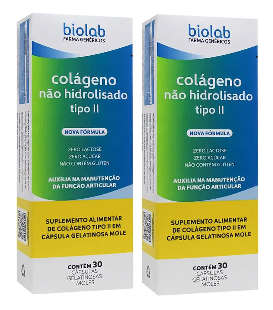 KIT 2 COLáGENO NãO HIDROLISADO TIPO II 30 CáPSULAS - BIOLAB