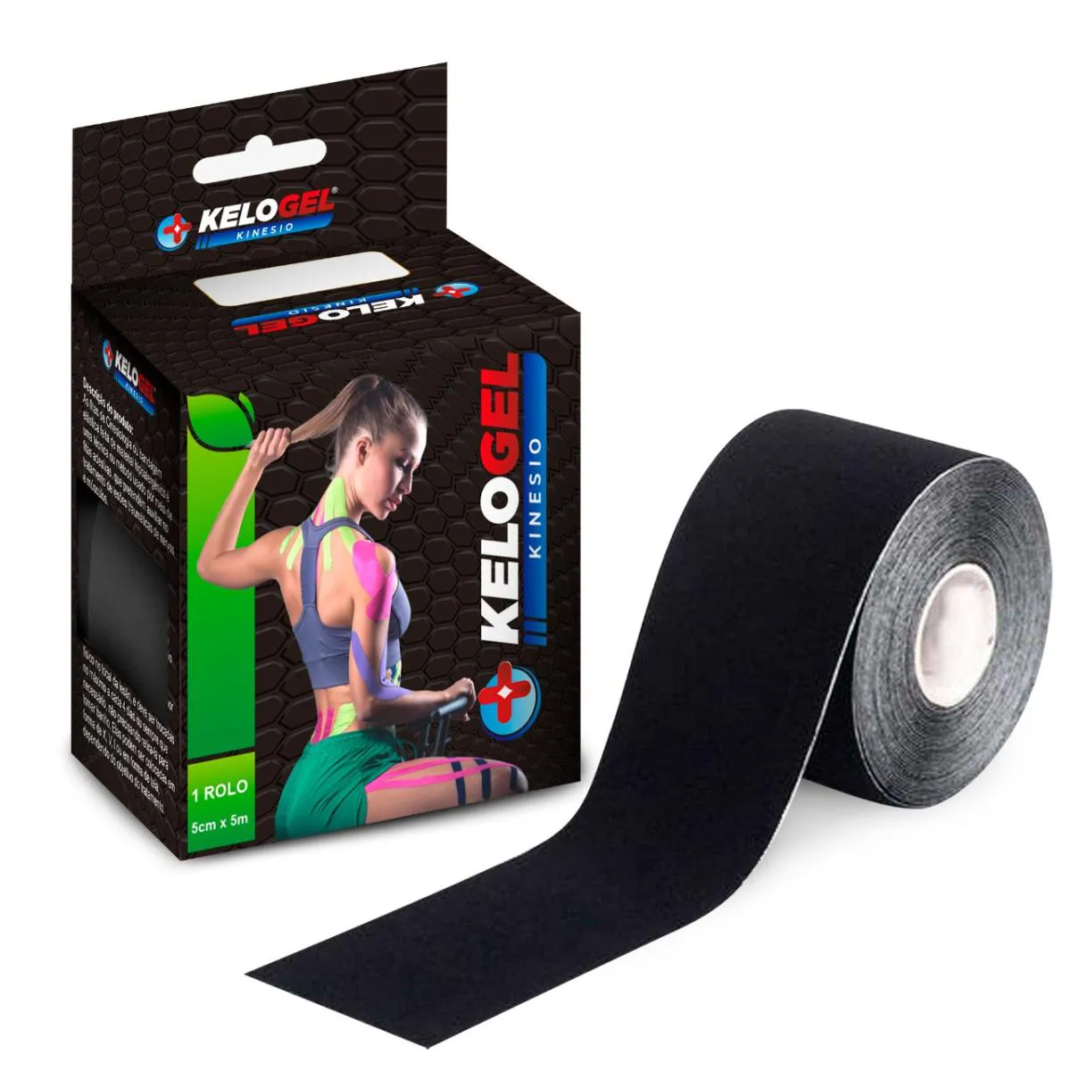 FITA KINÉSIO TAPE BANDAGEM ELÁS. KELOGEL PREMIUM 5CMX5M 3UN COR: PRETO