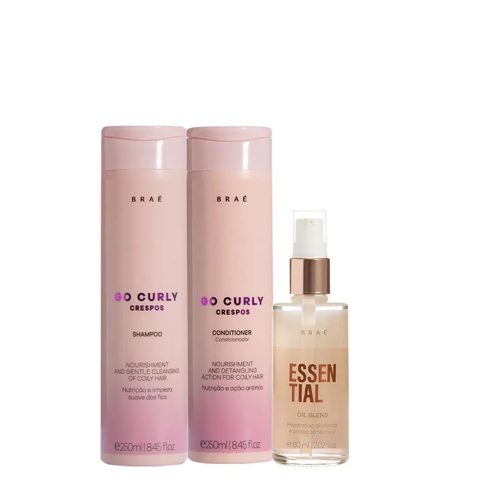 Kit Braé Go Curly Crespos E Essential Oil Blend (3 Produtos)
