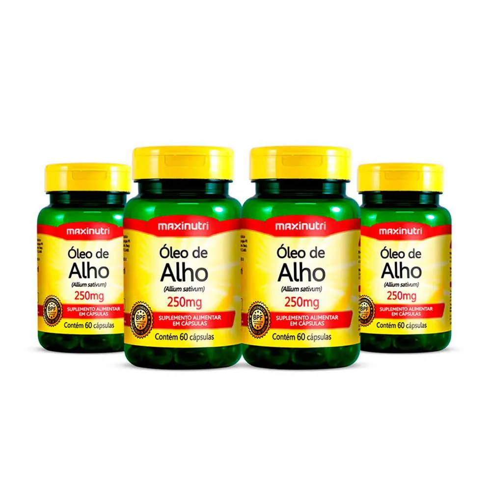 KIT 04 SUPLEMENTO ÓLEO DE ALHO 250MG 60 CáPSULAS MAXINUTRI