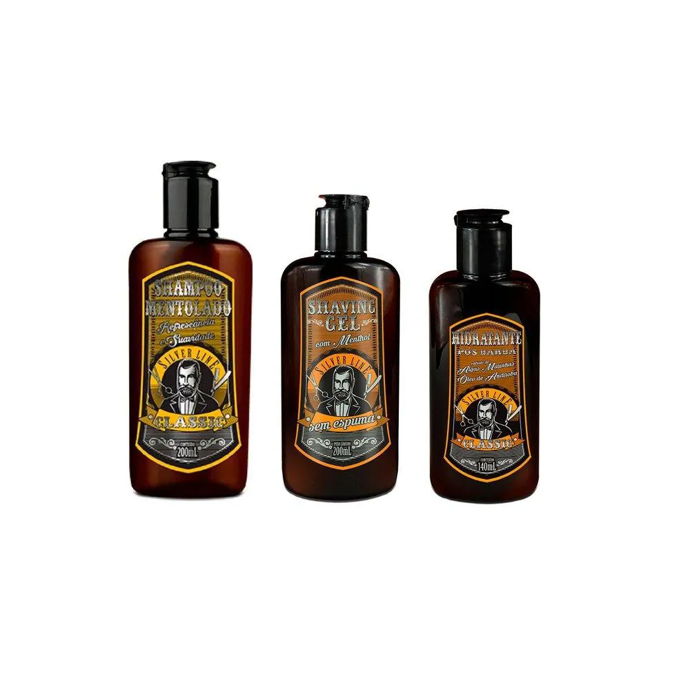KIT SILVER LINE SHAMPOO MENTOLADO 300ML + SHAVING GEL 200ML + HIDRATANTE PóS BARBA 140ML
