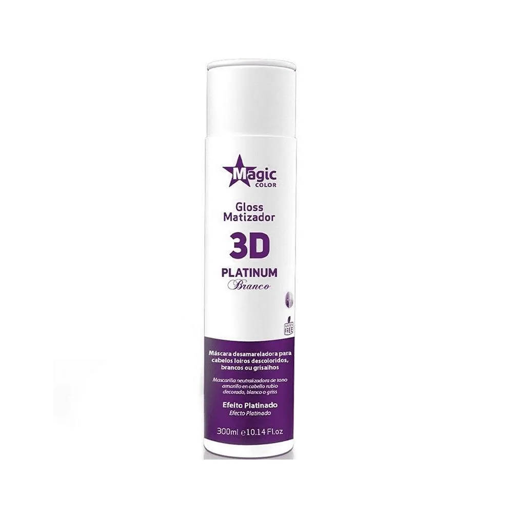 MáSCARA GLOSS MATIZADOR MAGIC COLOR 3D PLATINUM BRANCO - 300ML