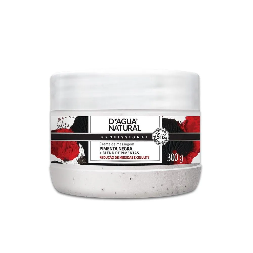 Creme De Massagem D'água Natural Pimenta Negra - 300G