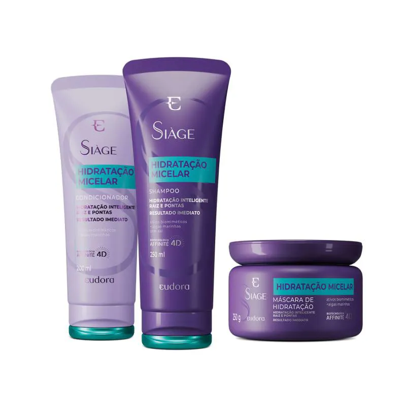 COMBO EUDORA SIàGE HIDRATAçãO MICELAR: SHAMPOO 250ML + CONDICIONADOR 200ML + MáSCARA CAPILAR 250G