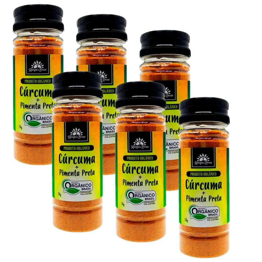 KIT 6 CúRCUMA PIMENTA ORGâNICA 5,65% DE CURCUMINA 70G KAMPO