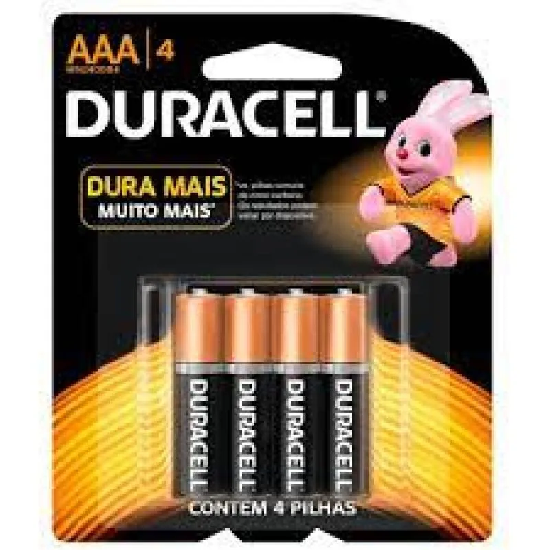 PILHA AAA DURACELL PALITO COM 4 UNIDADES