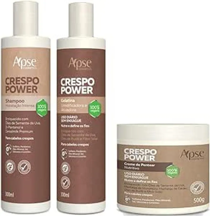 APSE CRESPO POWER SHAMPOO E GELATINA E CREME DE PENTEAR