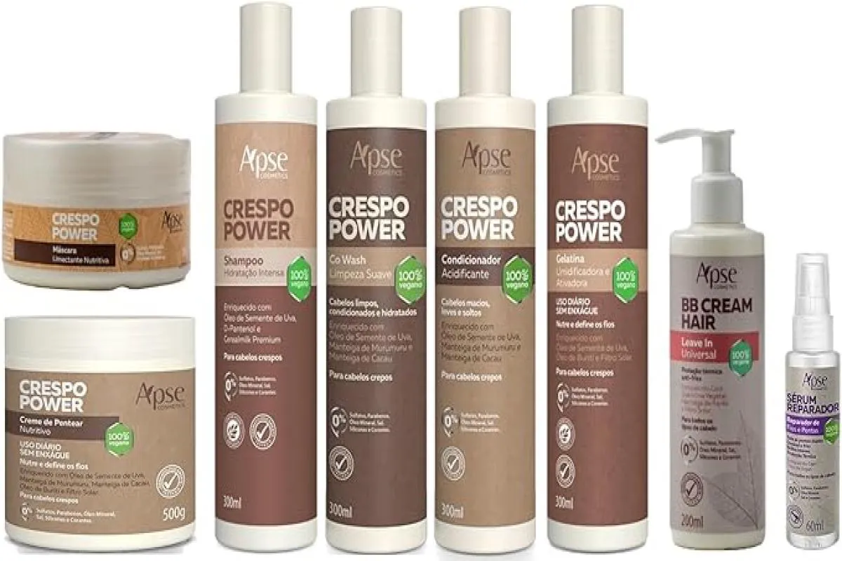 APSE CRESPO POWER SHAMPOO E CO WASH E CREME PENTEAR E GELATINA E COND E MáSCARA + BB CREAM + SERUM