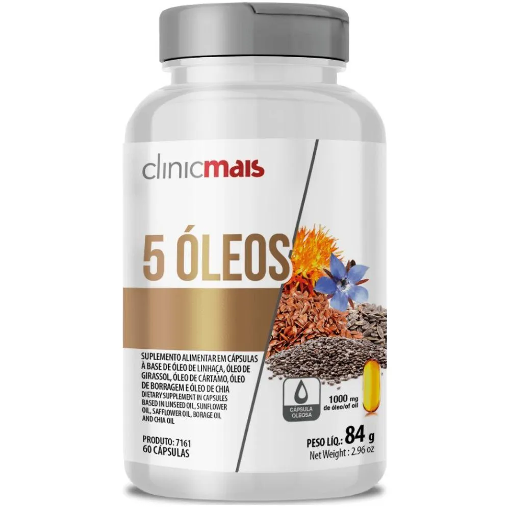 ÓLEO DE LINHAçA, GIRASSOL, CARTAMO, BORRAGEM E CHIA 1000MG 60 CáPSULAS - CLINICMAIS