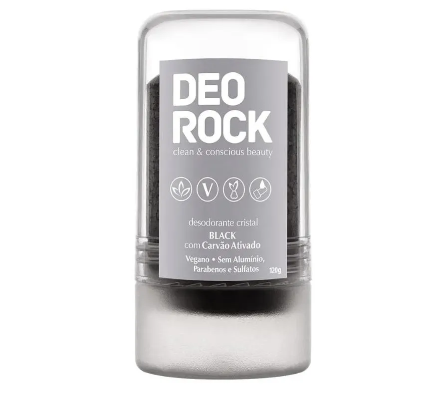 Desodorarante Vegano Sem Alumínio Cristal DeoRock Black com Carvão Ativado 120g