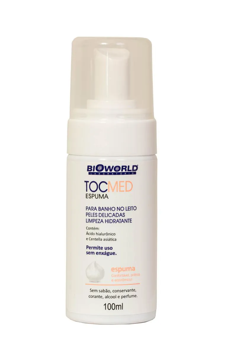 TOCMED ESPUMA 100 ML PARA LIMPEZA RENOVADORA, NO LEITO, COM/SEM ENXáGUE. COM AC HIALURôNICO. SENSAçãO DE ALíVIO IMEDIATA