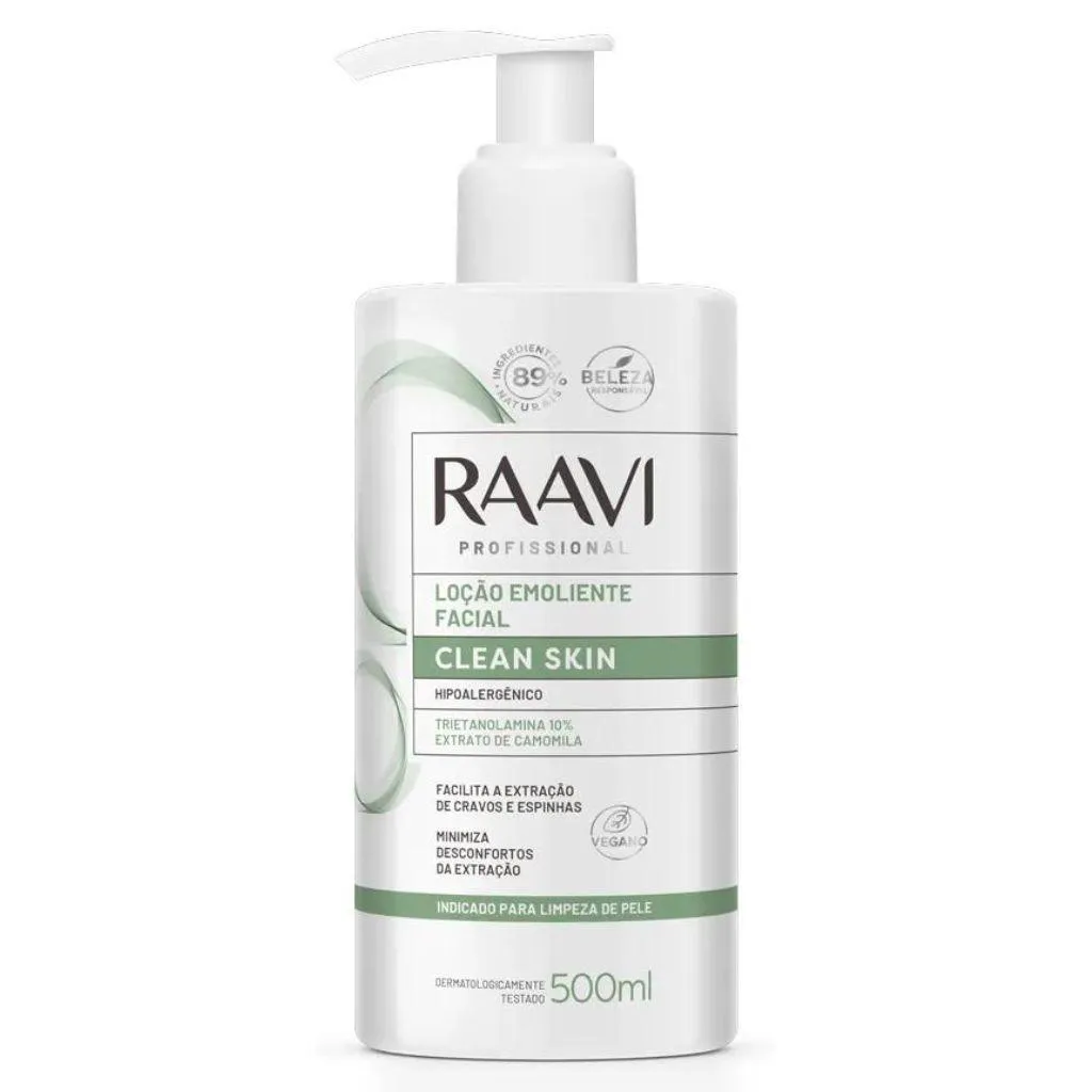 LOçãO EMOLIENTE FACIAL CLEAN SKIN 500ML RAAVI