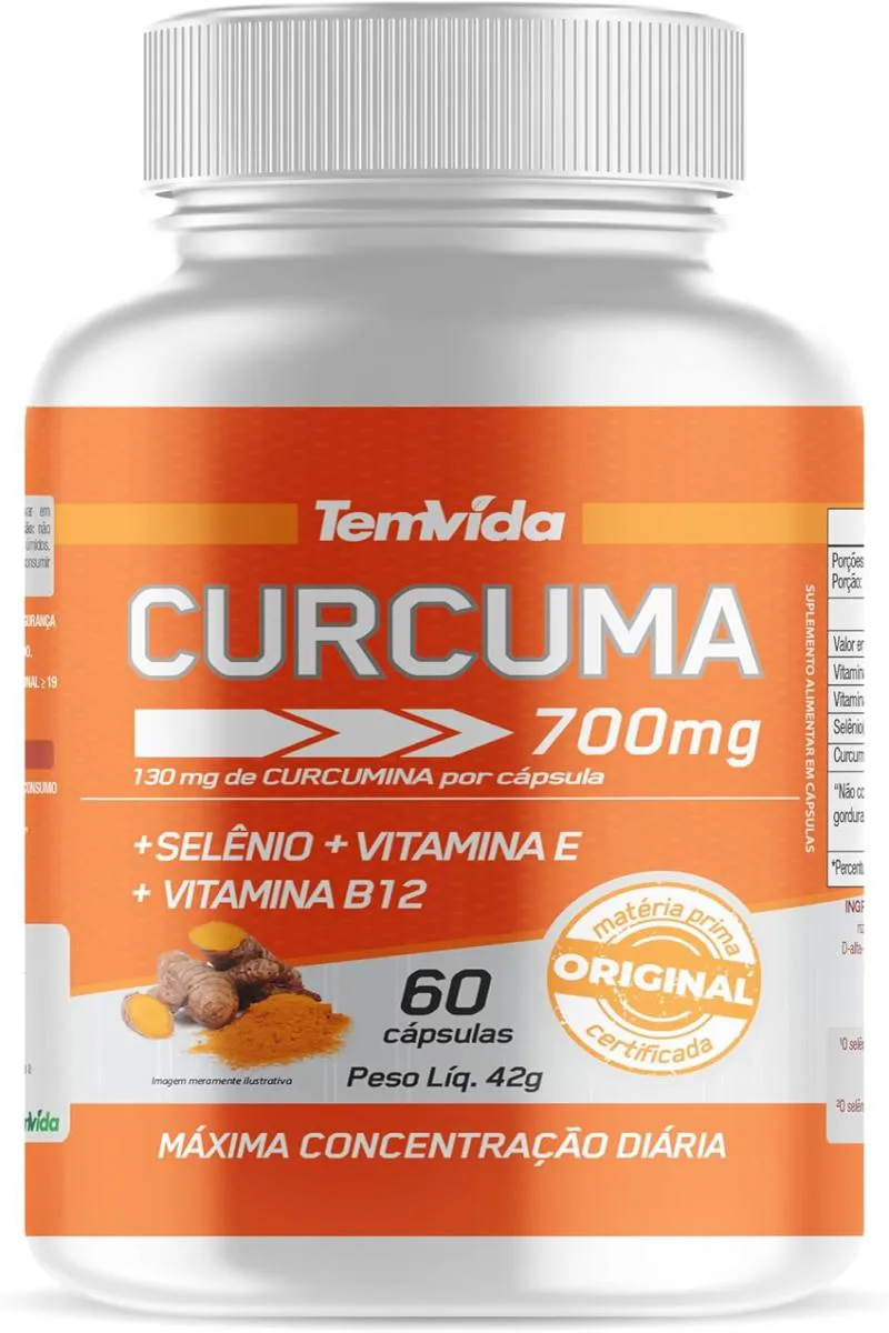 CúRCUMA 60 CáPSULAS 700MG TEM VIDA